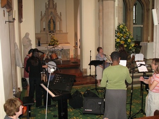 Image of group with set-up complete before Mass has begun.
